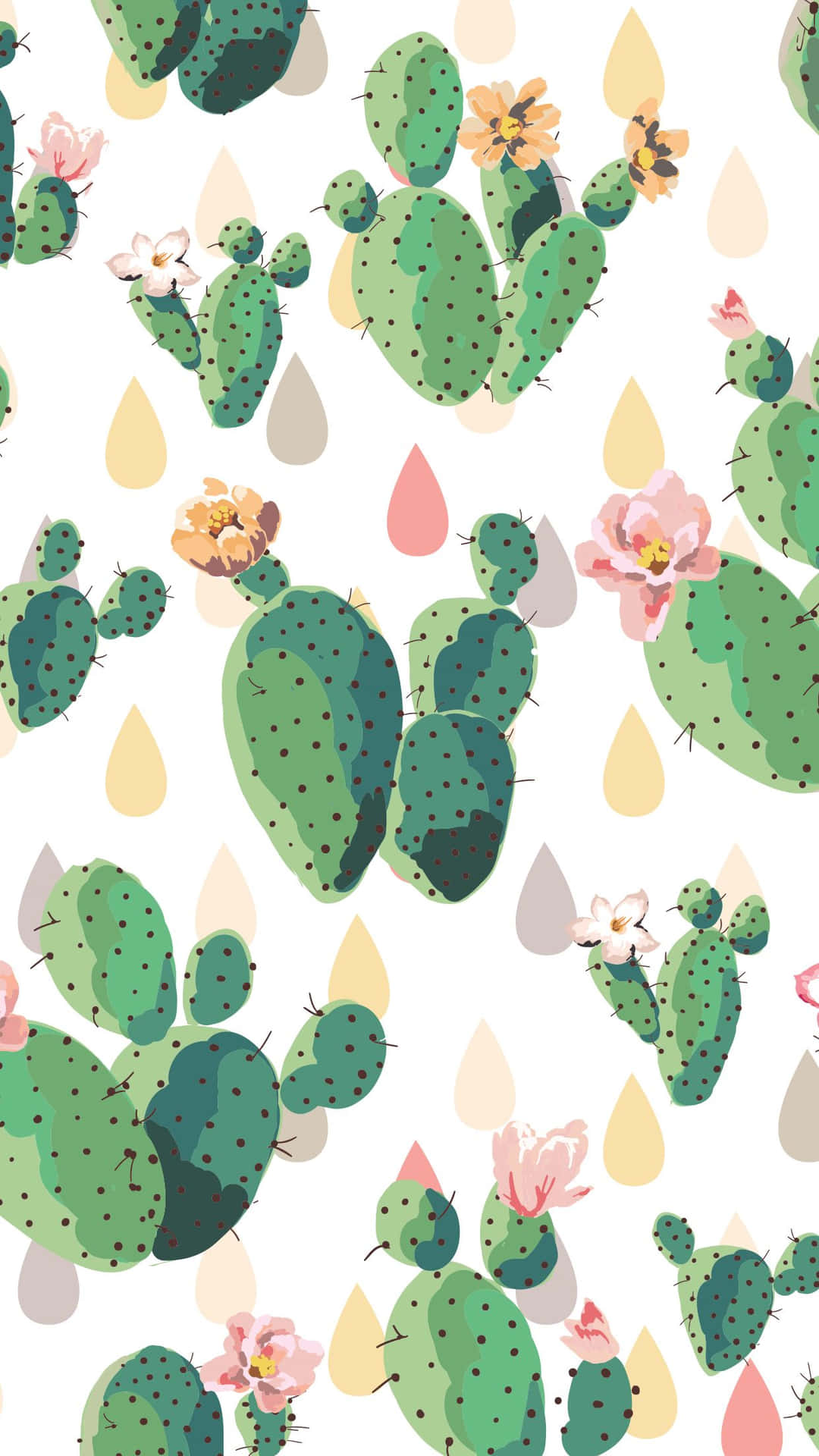 A Pattern With Cactus And Flowers Wallpaper
