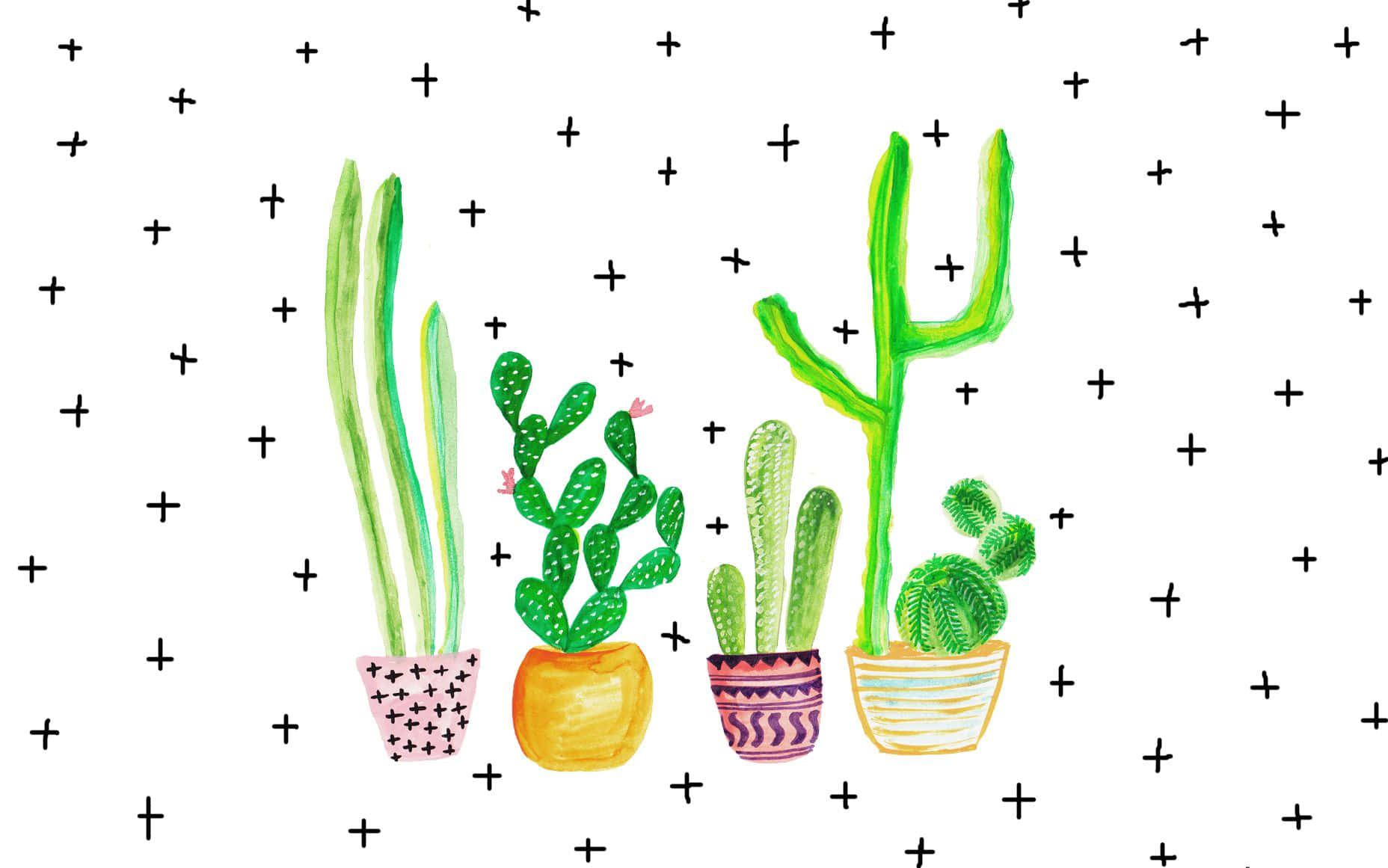 Adorabileimmagine Dipinta Di Un Cactus Primaverile