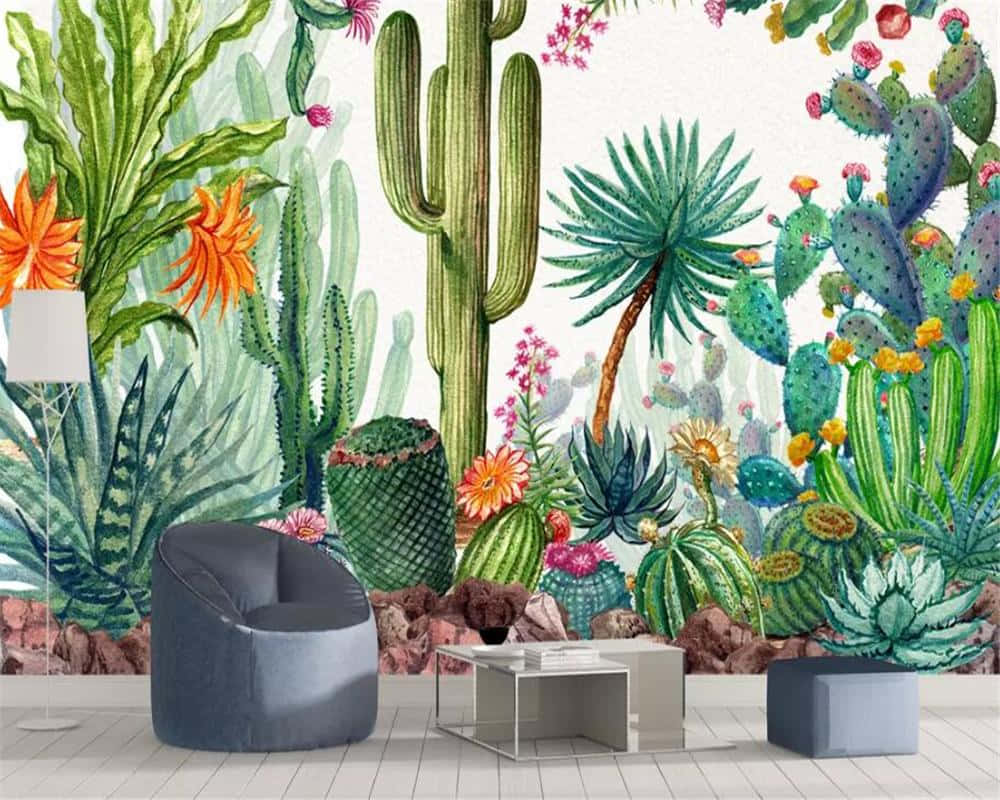 Kaktus maling kunst værelse billede tapet
