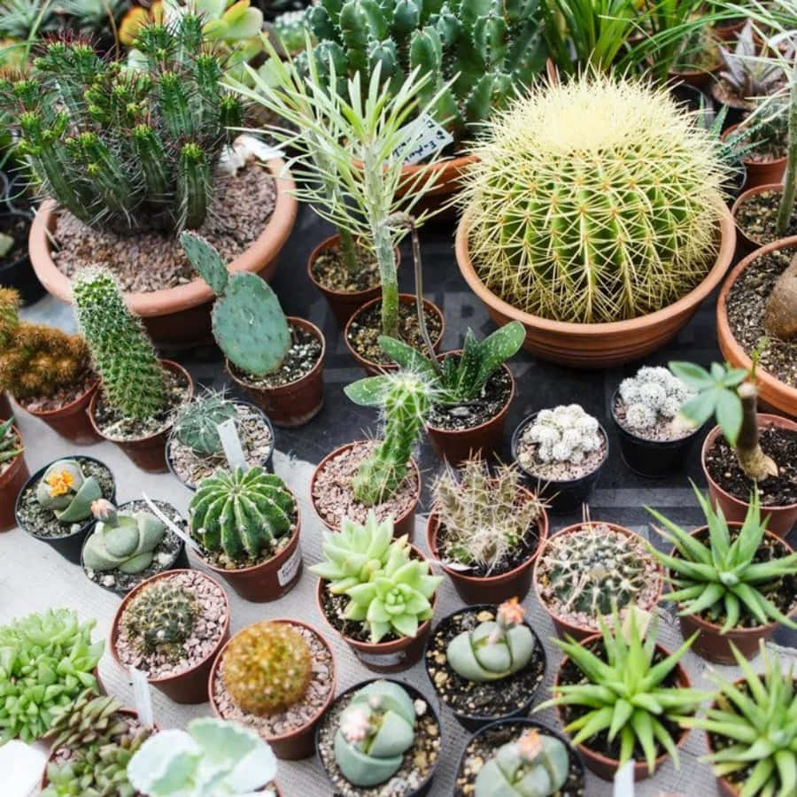 A Variety Of Cactus Plants Are On Display