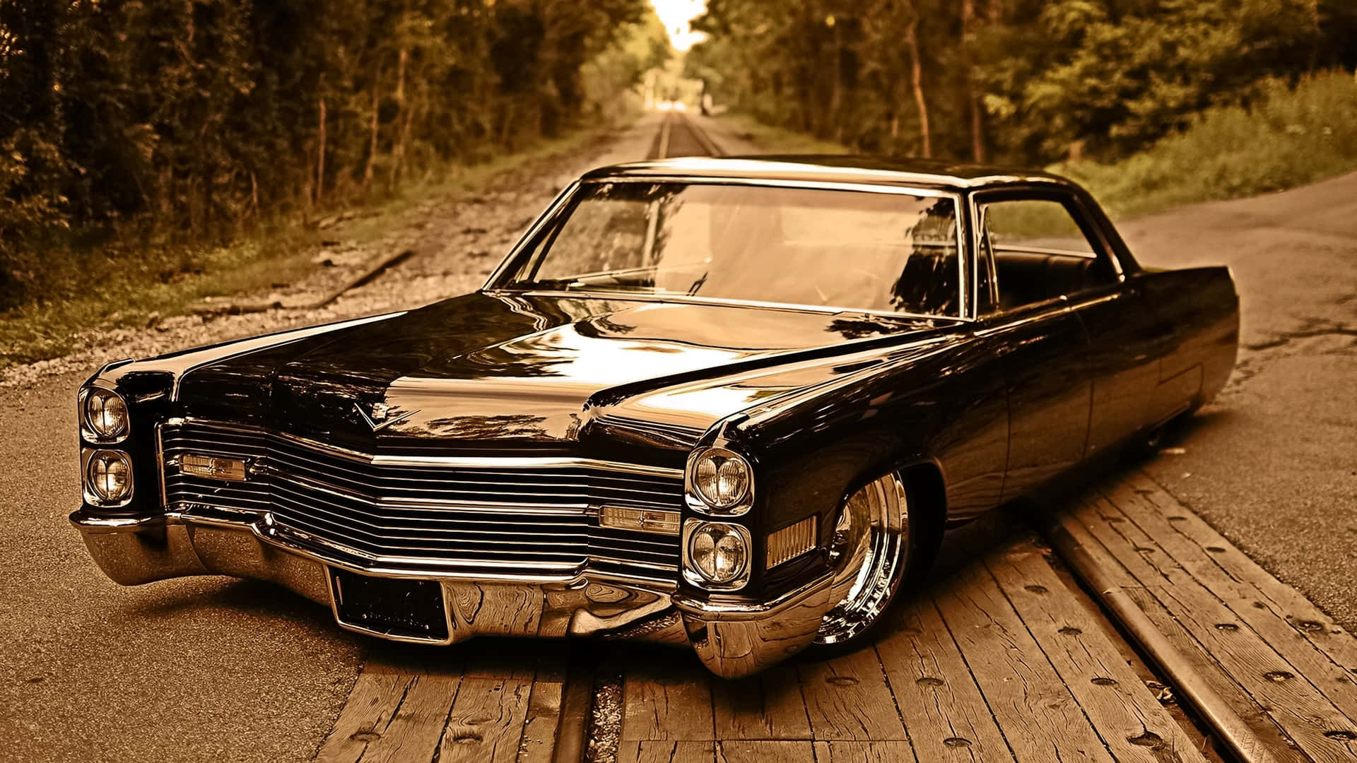 Caption: Classic Cadillac Deville in its Natural Habitat Wallpaper