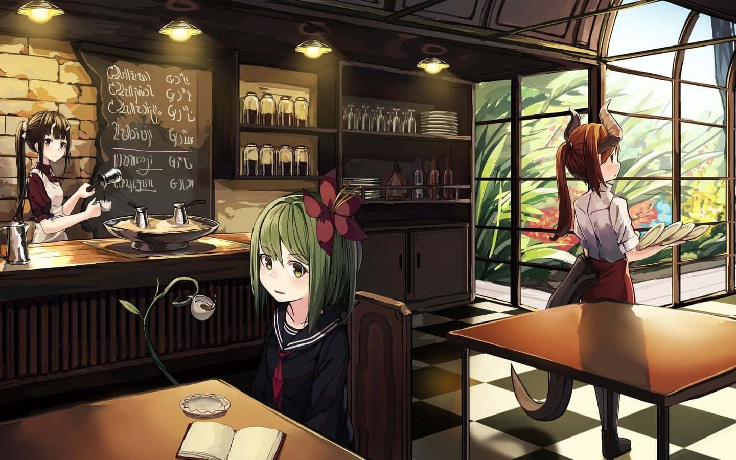 Craving a coffee in a unique atmosphere? Visit Cafe Anime, now serving your favorite beverages in a vibrant anime-inspired setting! Wallpaper