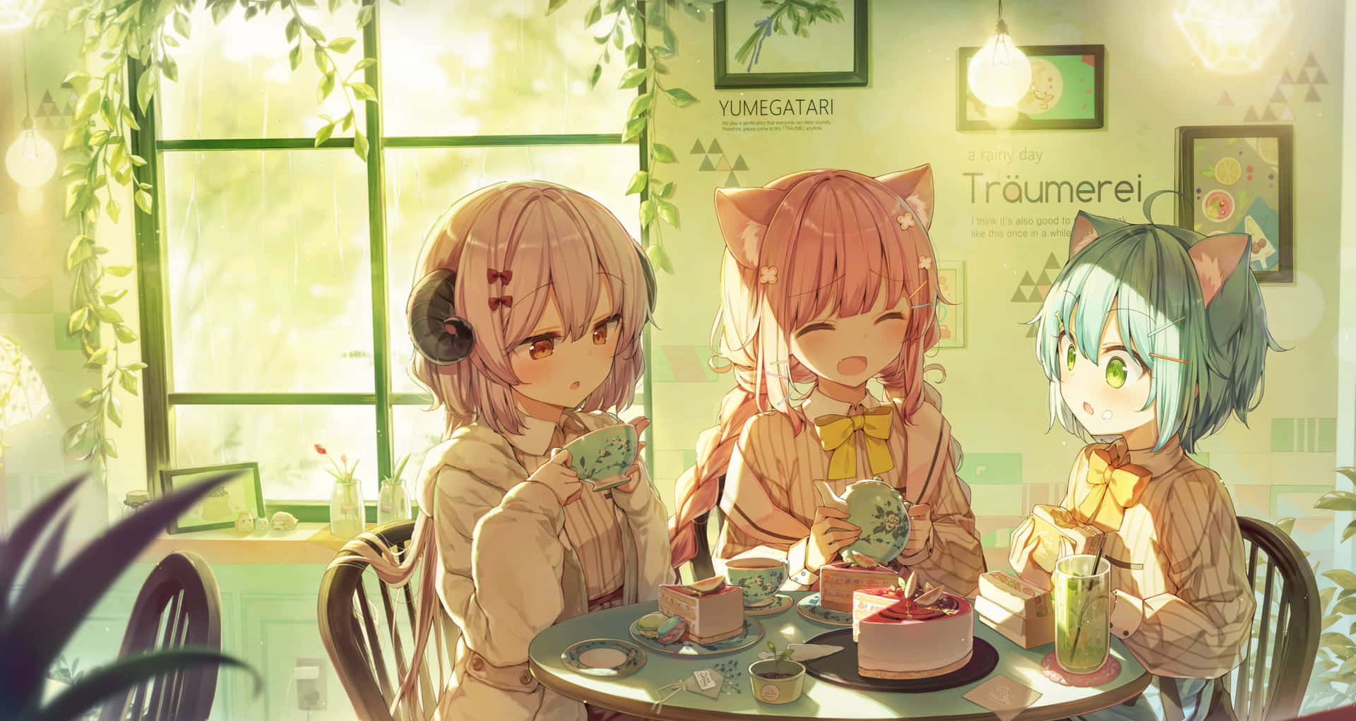 A Caffeinated Oasis - Enjoy a delightful cup of coffee at Cafe Anime Wallpaper