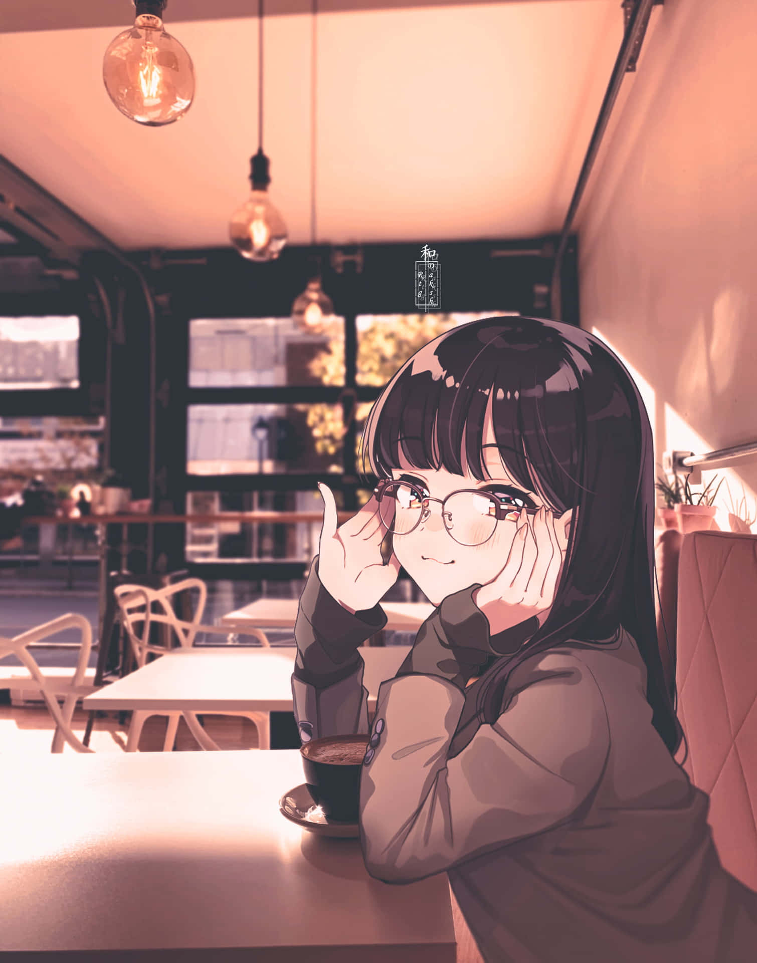 Varme og venlige cafe anime oplevelse Wallpaper