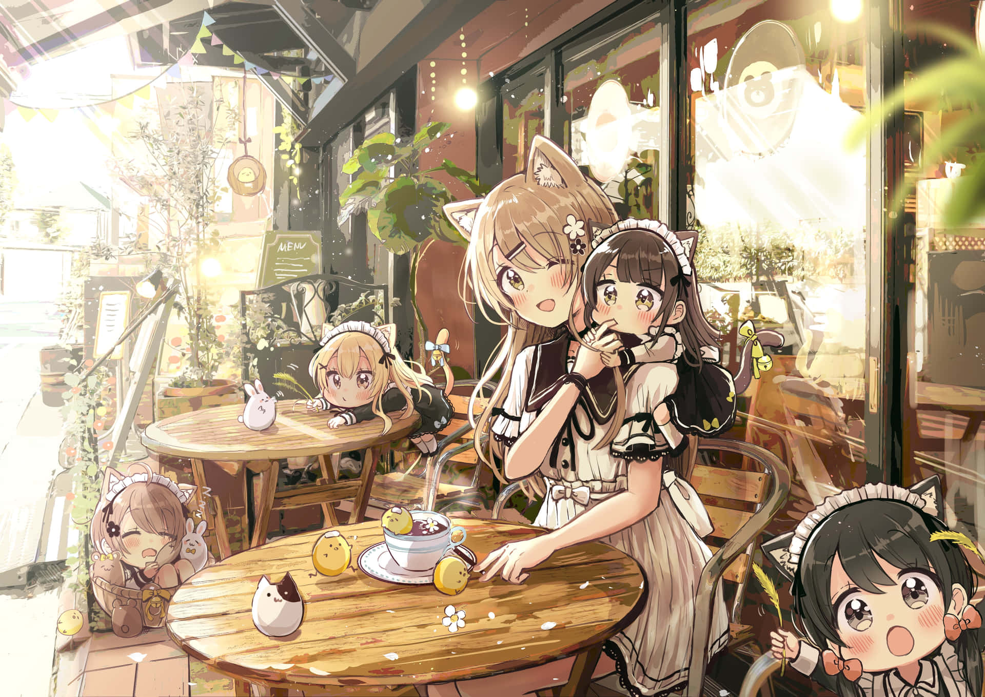 Søde Cafe Anime Piger Wallpaper