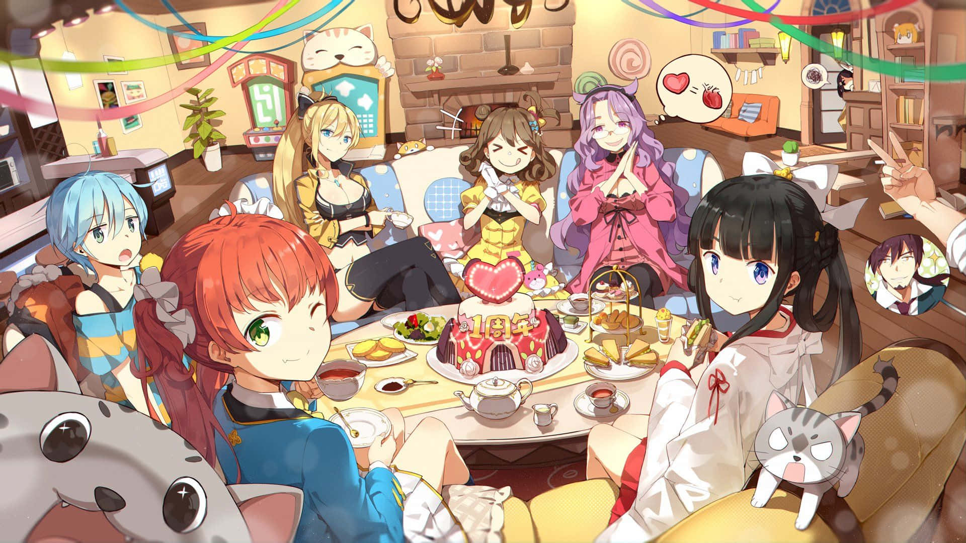 Komfortabel cafe stemning på Café Anime Wallpaper
