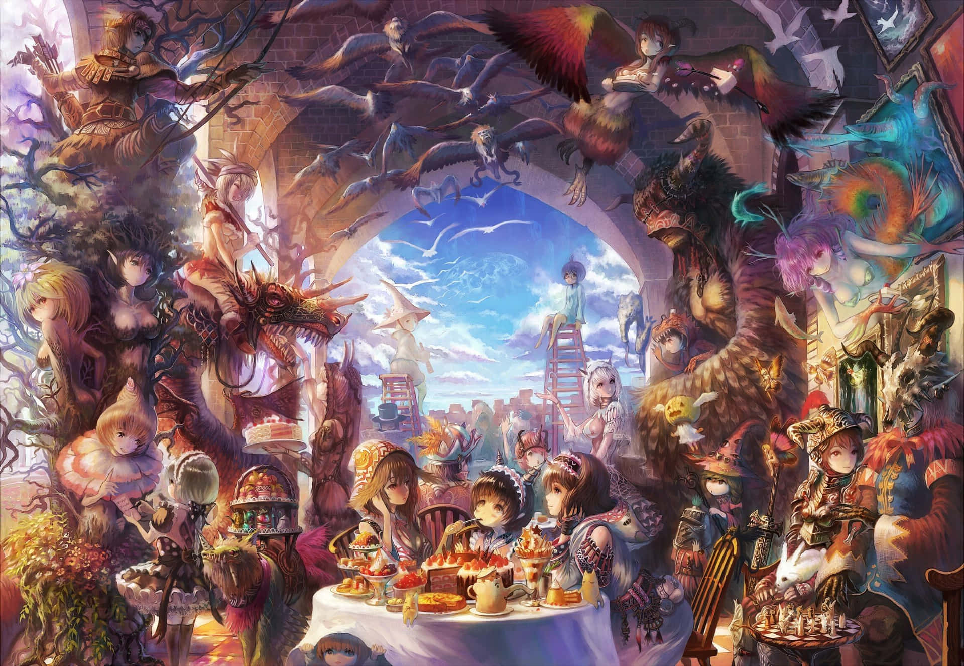 Animeindspundet Cafe Scene Wallpaper Wallpaper