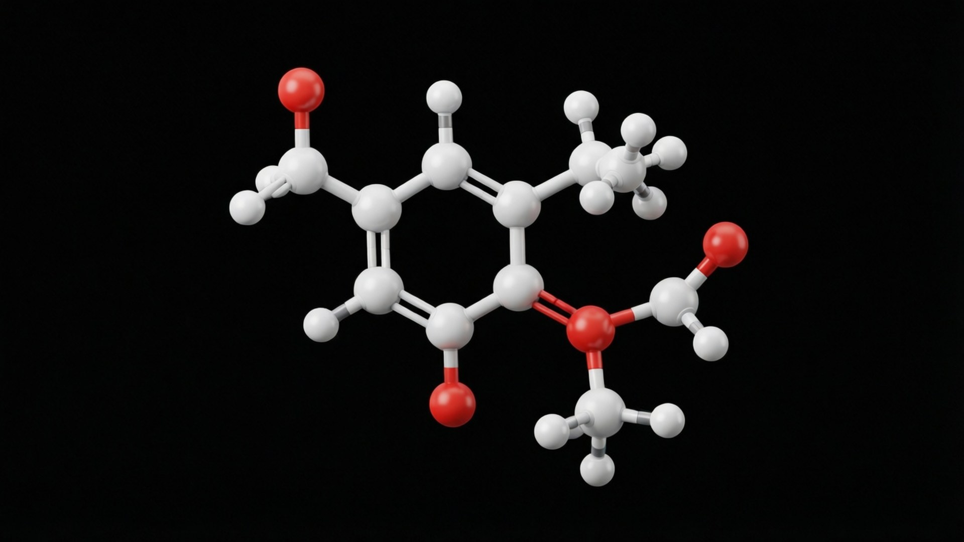 Structure moléculaire 3D de la caféine sur fond sombre.