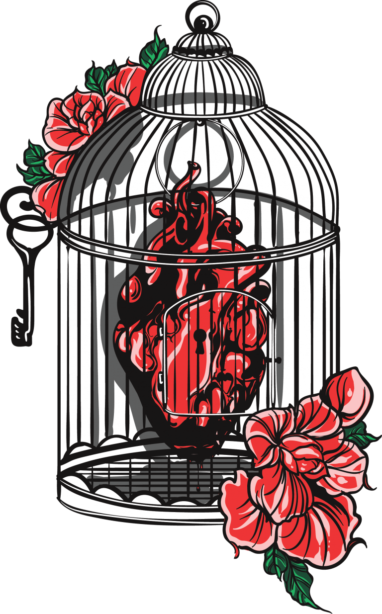 Caged Heart Floral Design PNG