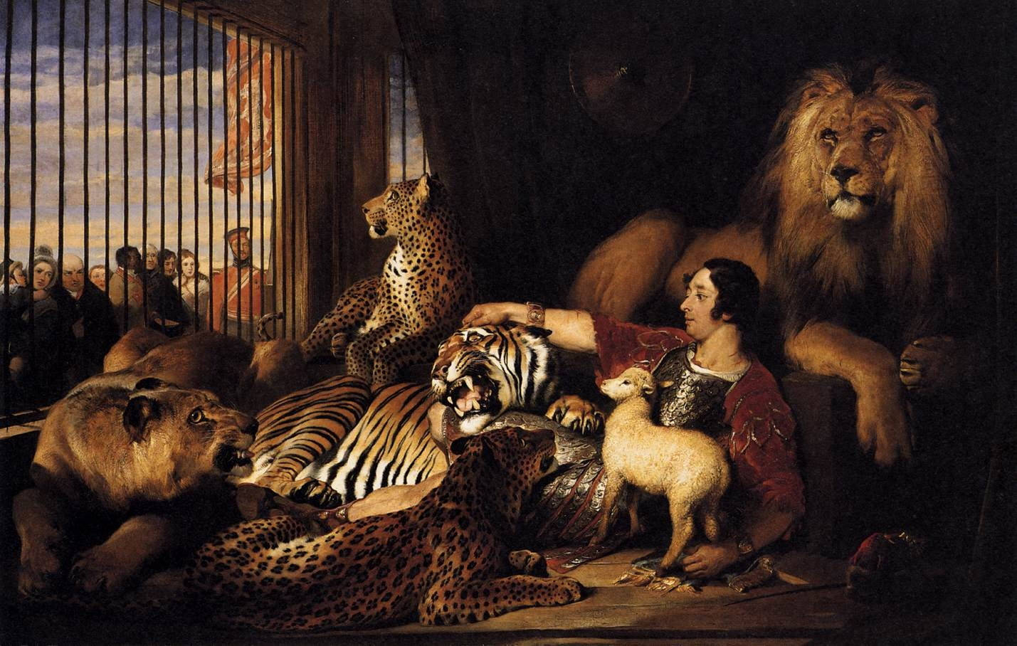 Caged Lion And Tiger Group Painting Wallpaper