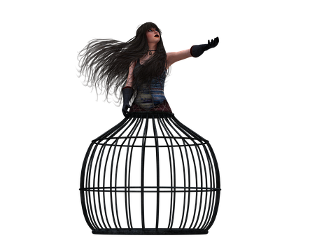 Caged Woman Artistic Representation PNG