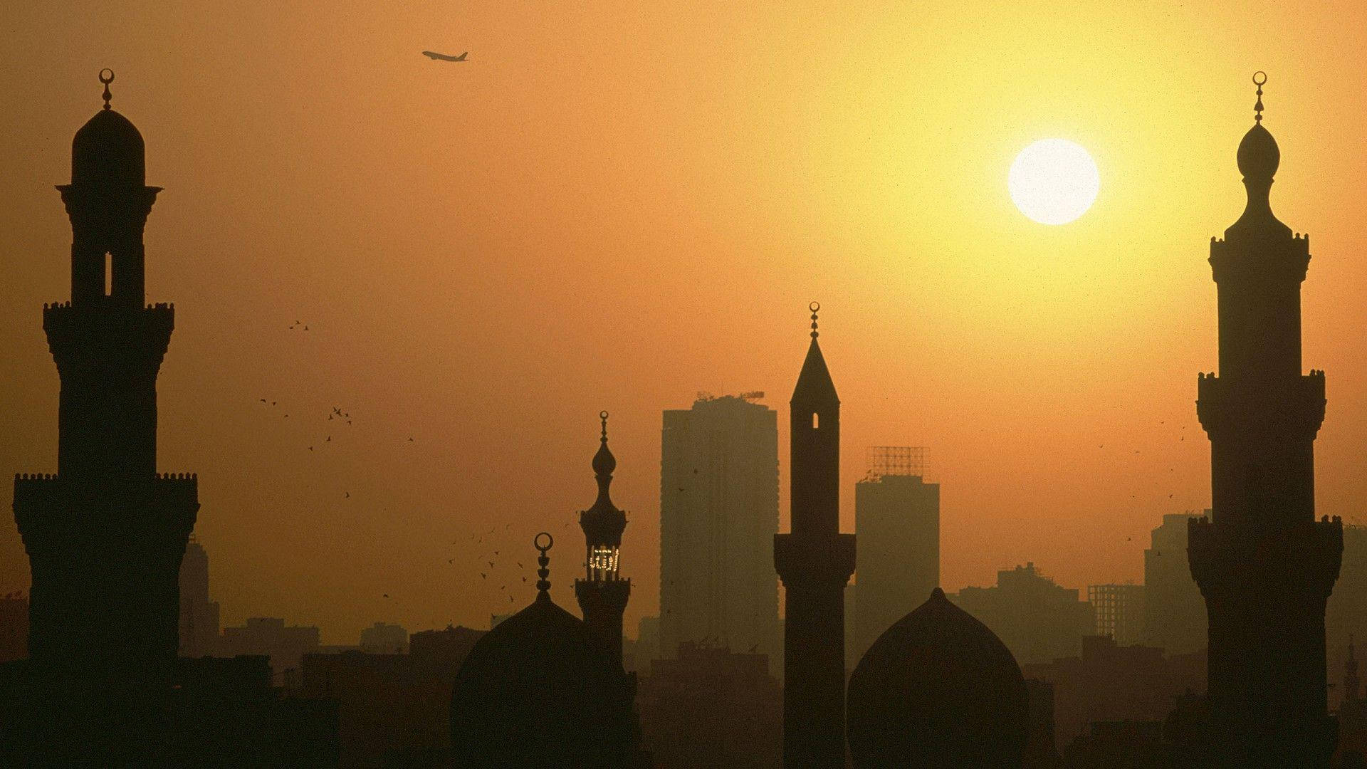 Cairo's søde silhuet i solnedgang Wallpaper