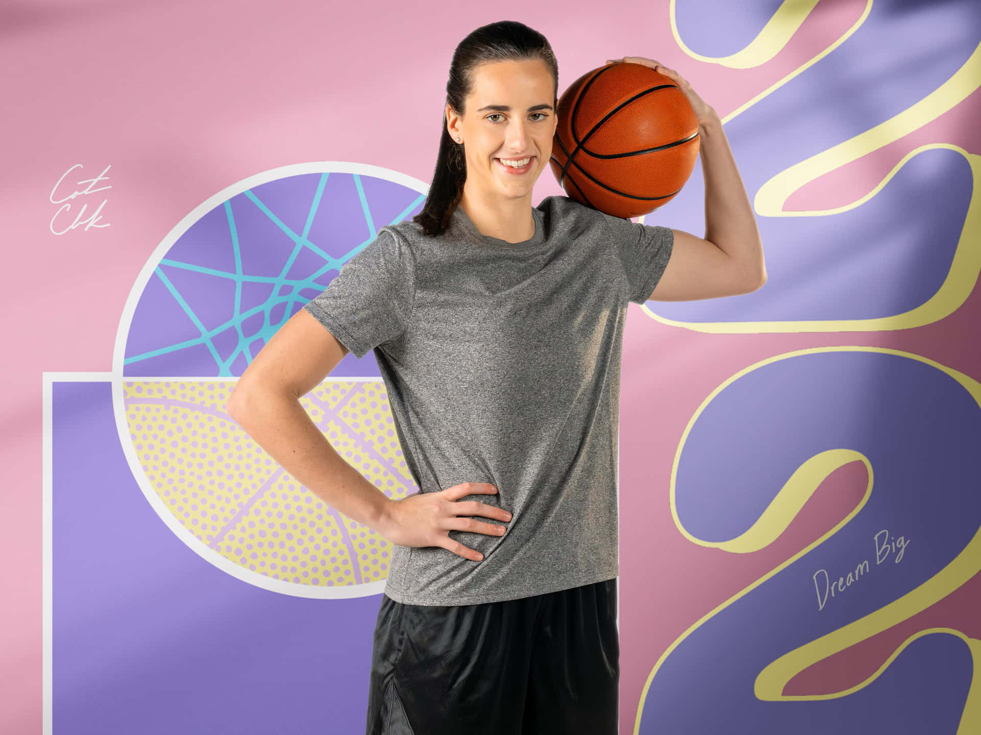 Caitlin Clark Basketball Pose Wallpaper