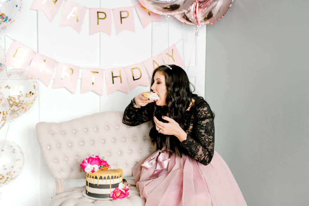 Birthday Girl Eating Cake Smash Picture