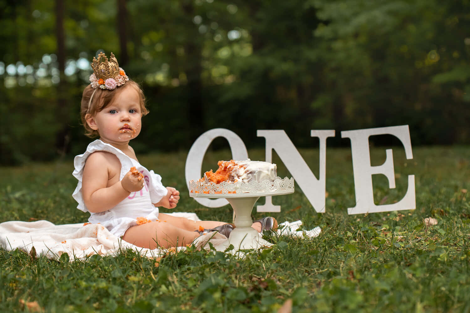 Baby On Grass With Cake Smash Picture