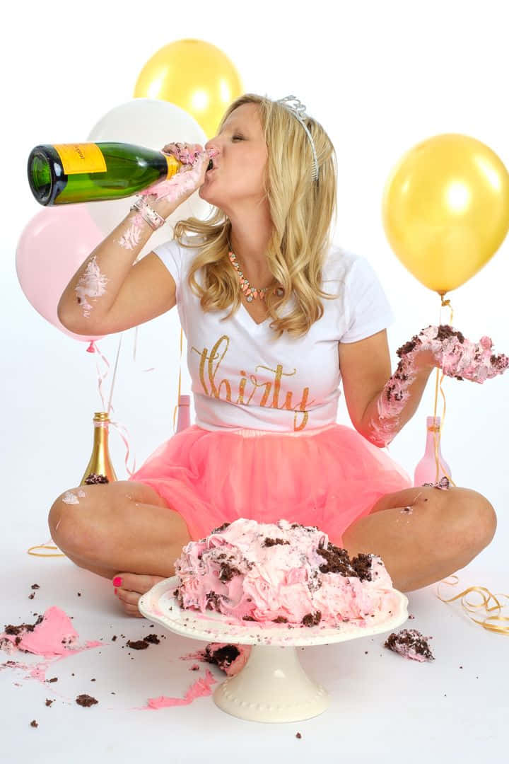 Girl Drinking Alcohol With Cake Smash Pictures