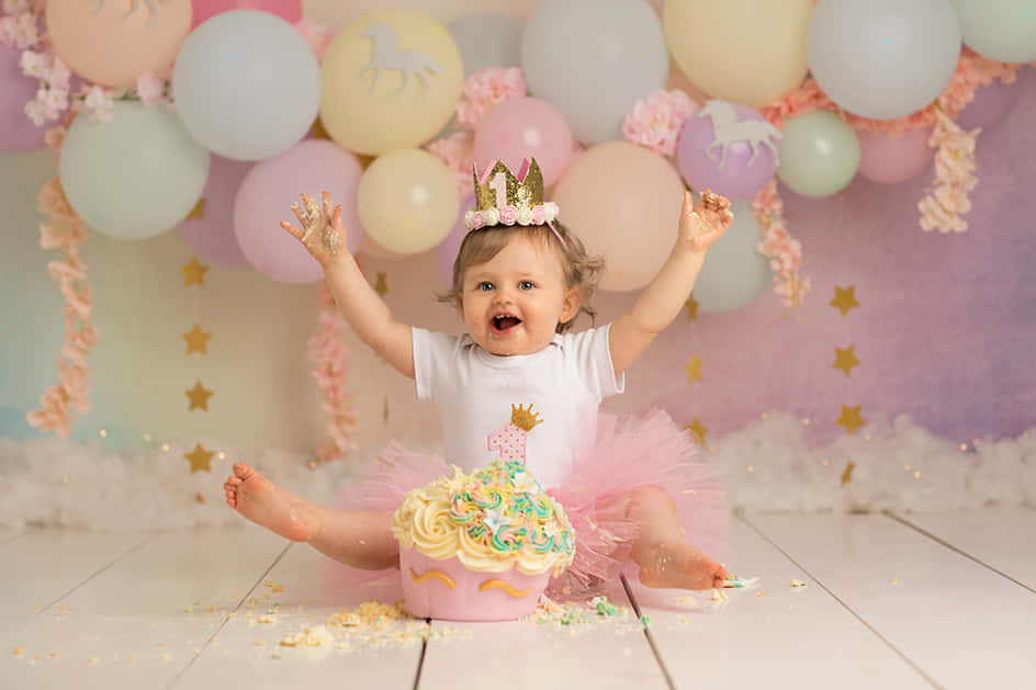 Joyful Baby Engaging in Cake Smash Fun