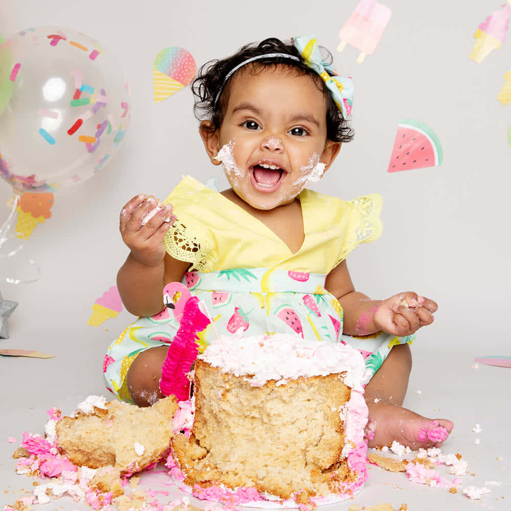 Download Baby Girl With Cake Smash Picture