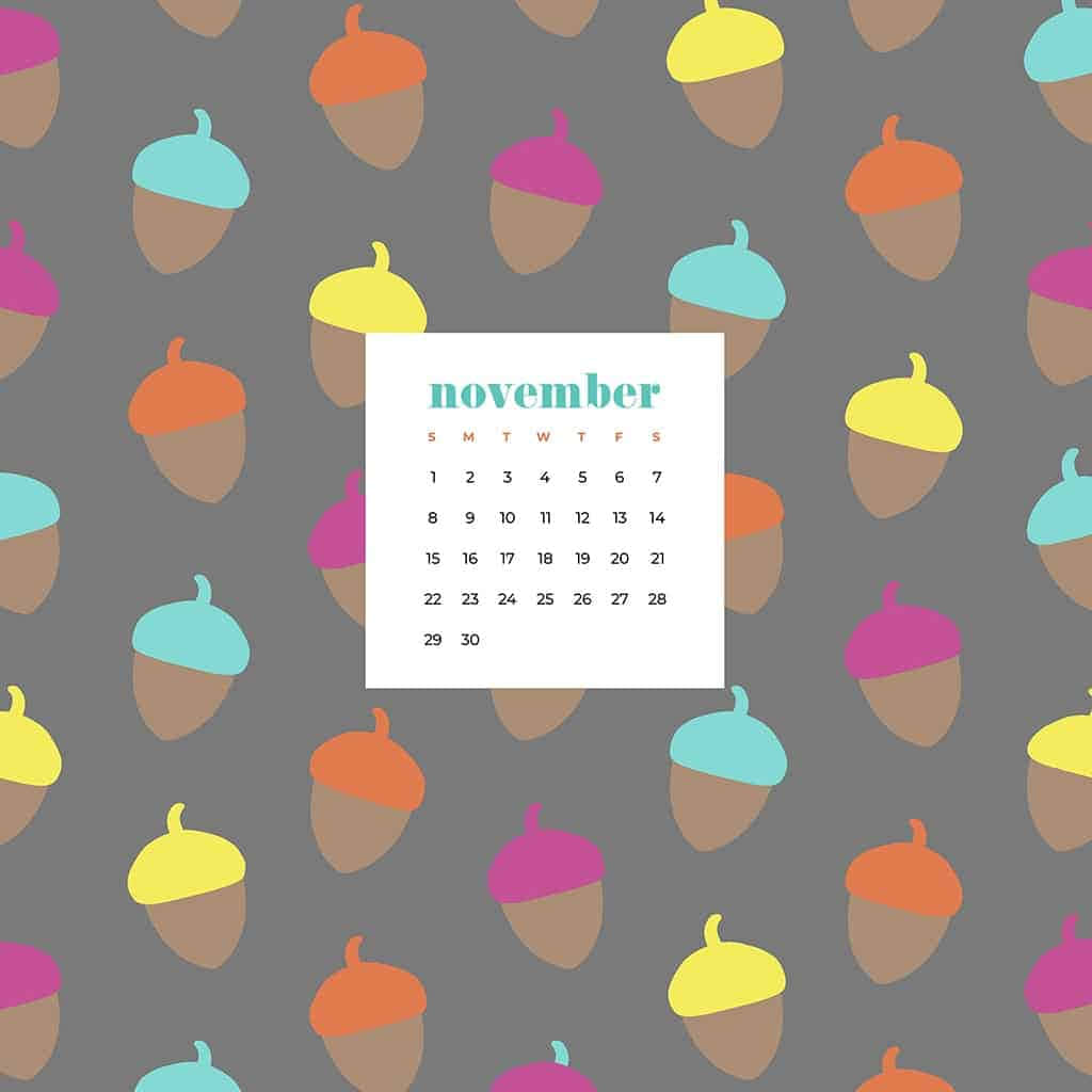 A Colorful Acorn Calendar On A Gray Background