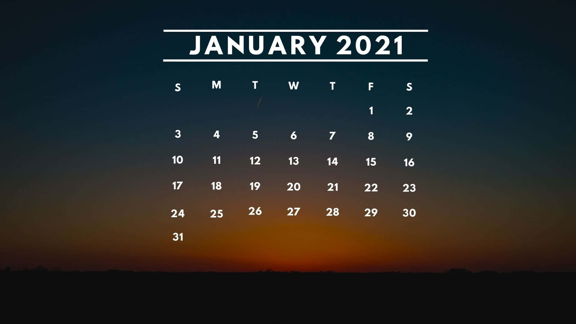 January 2021 Calendar With Sunset