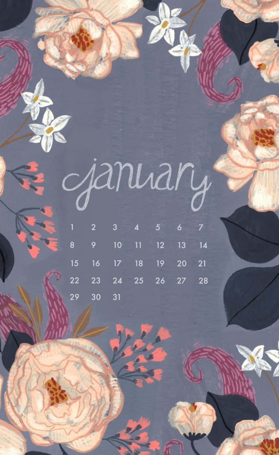 Enblomstret Kalender Med Ordet Januar