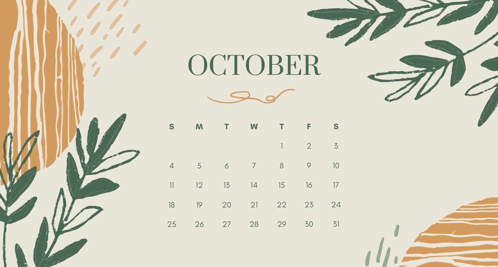 October Calendar With Leaves And Leaves
