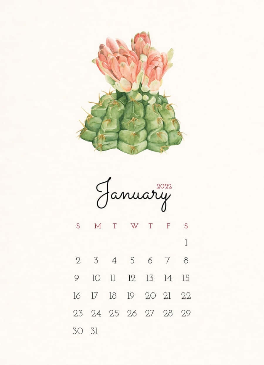 A Watercolor Calendar With A Cactus On It