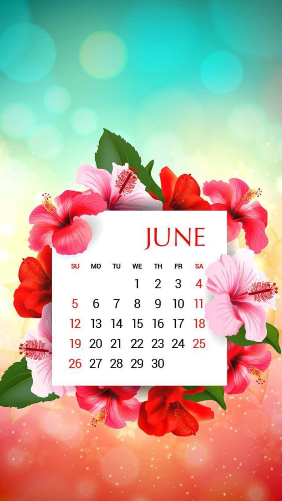 June Calendar With Flowers On A Background