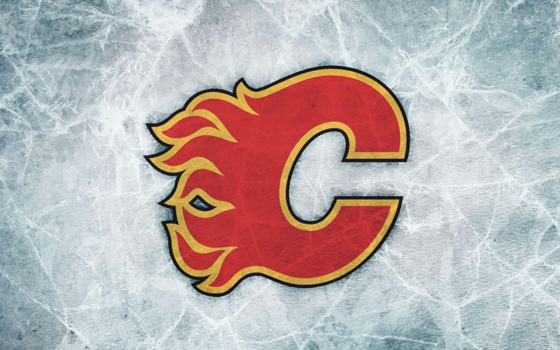 A Logo Of The Calgary Flames On Ice