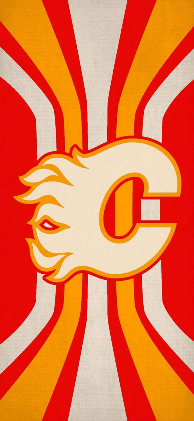 A Calgary Flames Logo On A Red And Yellow Background