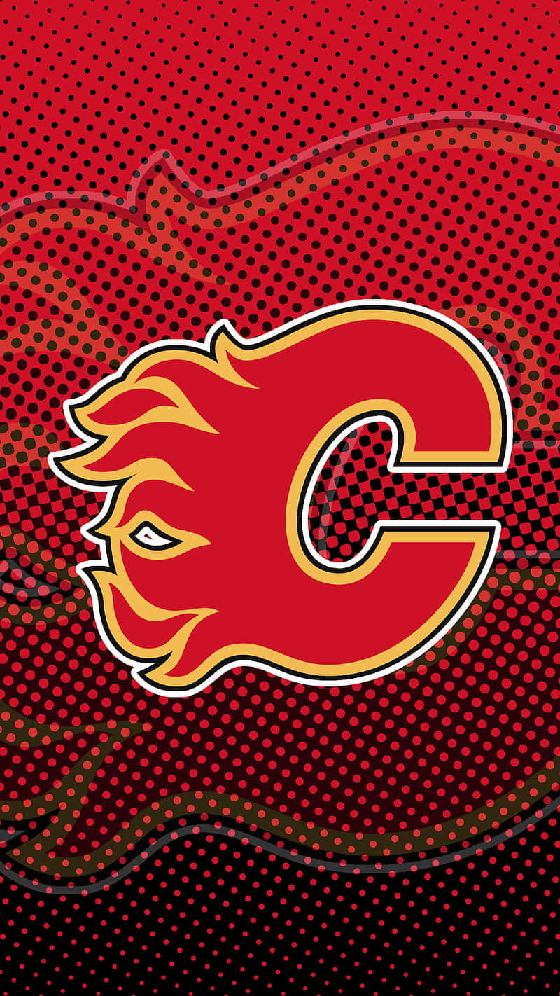 A Red And Black Background With The Calgary Flames Logo