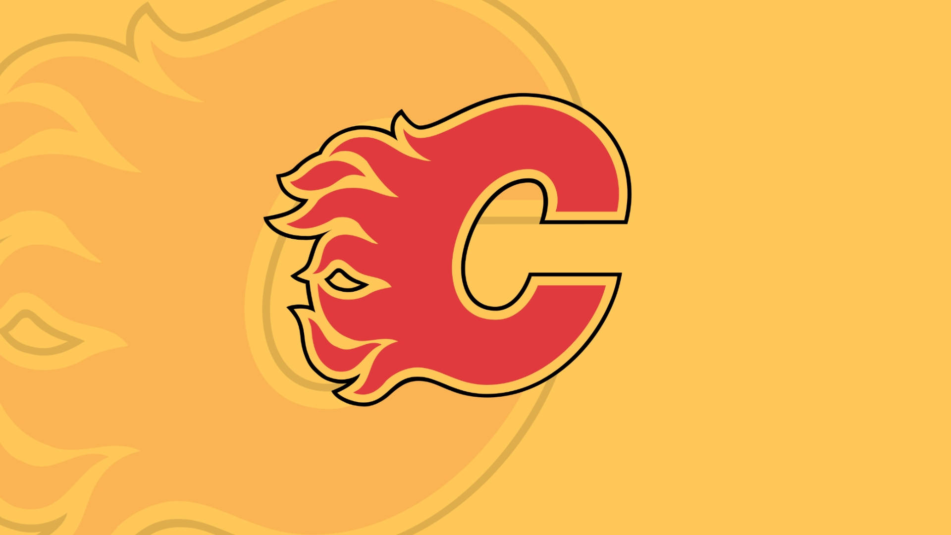 Calgary Flames Rød Logo I Gul Baggrund Tapet Wallpaper