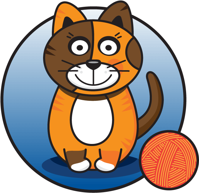 Calico Cat Cartoonwith Yarn Ball PNG