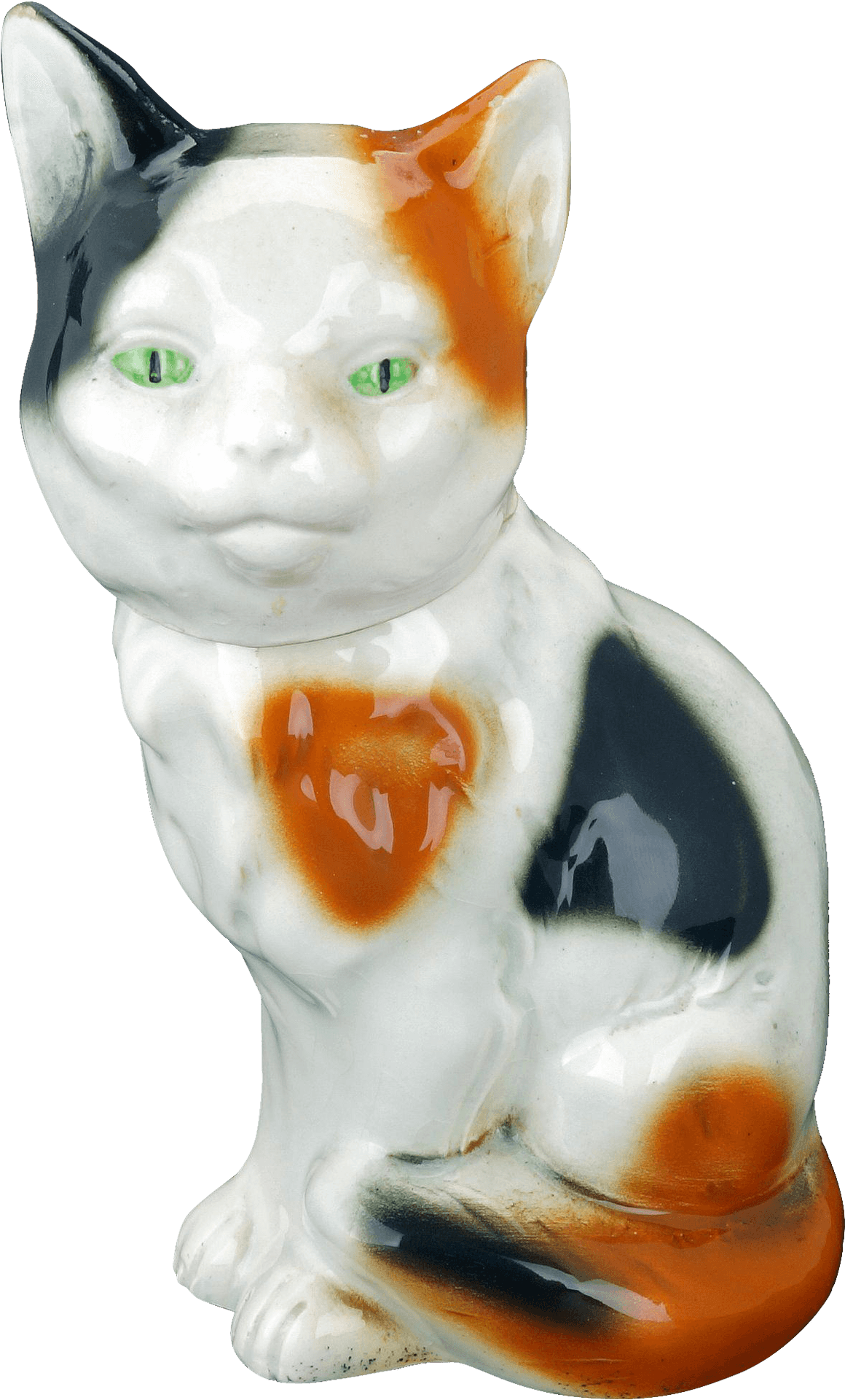 Calico Cat Figurine Green Eyes PNG