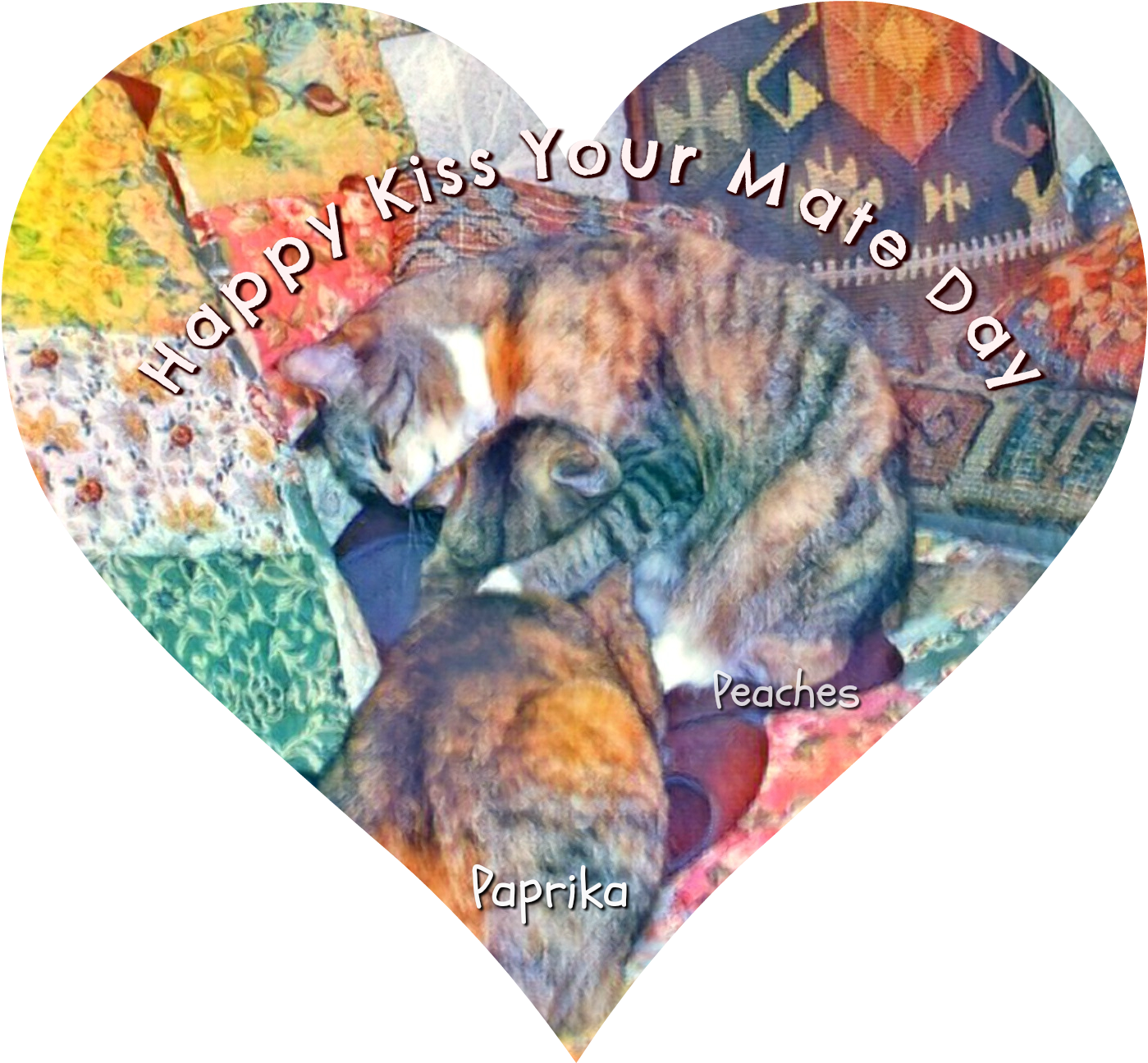 Calico Cats Kissing Heart Shaped Graphic PNG