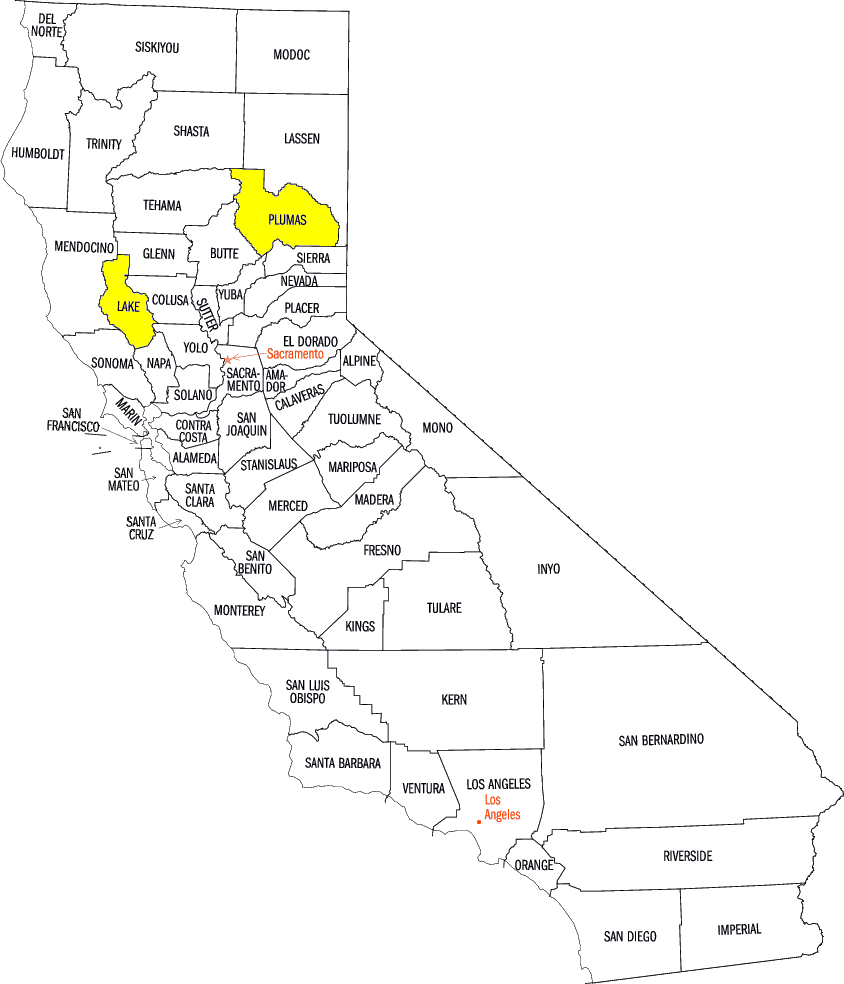 California Counties Highlighted Map PNG
