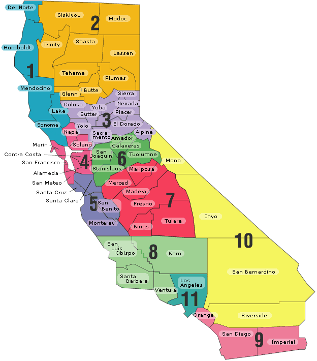 California Counties Map Color Coded PNG