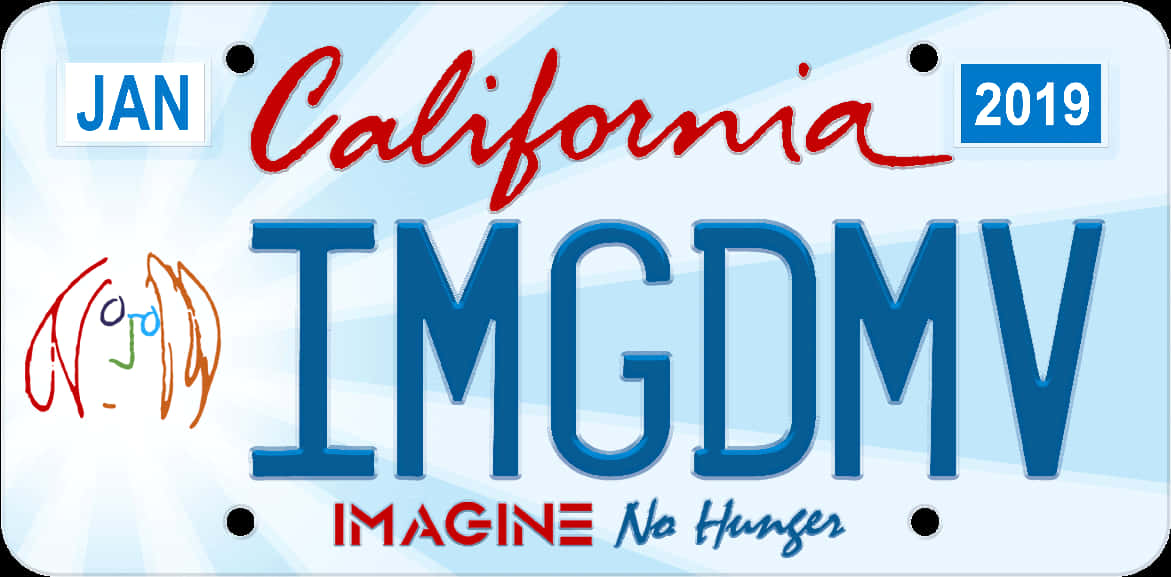 California I M A G I N E License Plate2019 PNG