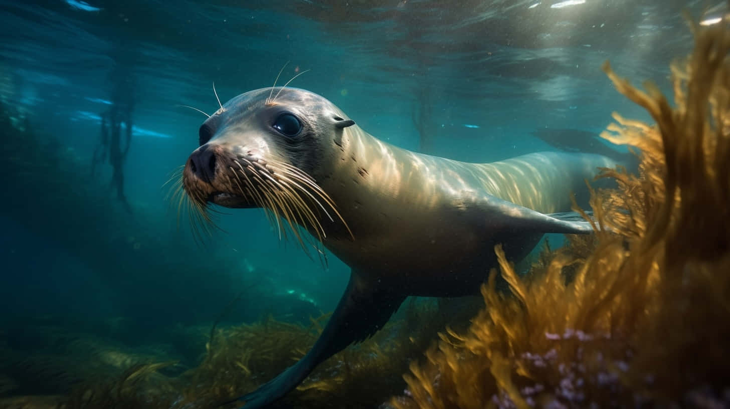 California Sea Lion Underwater Exploration Wallpaper