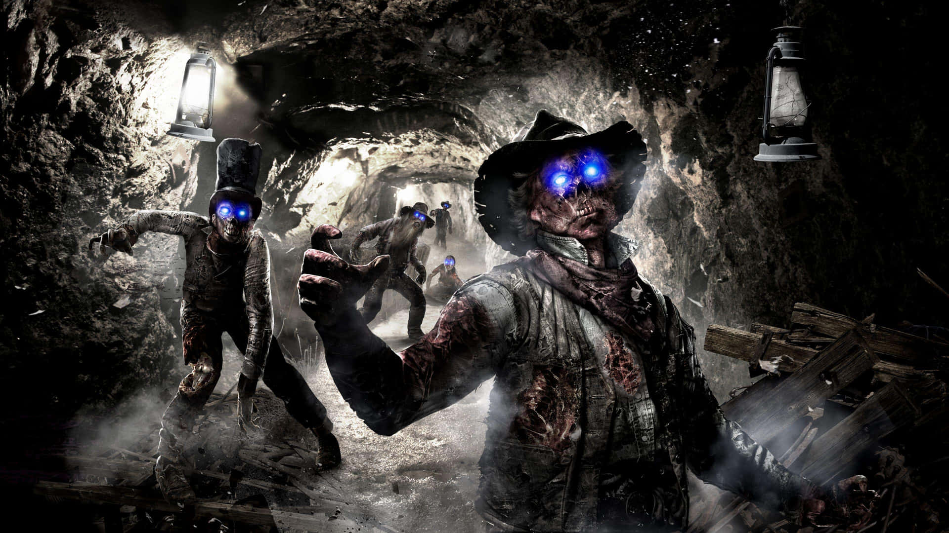 Zombies In A Cave With Flashlights Wallpaper