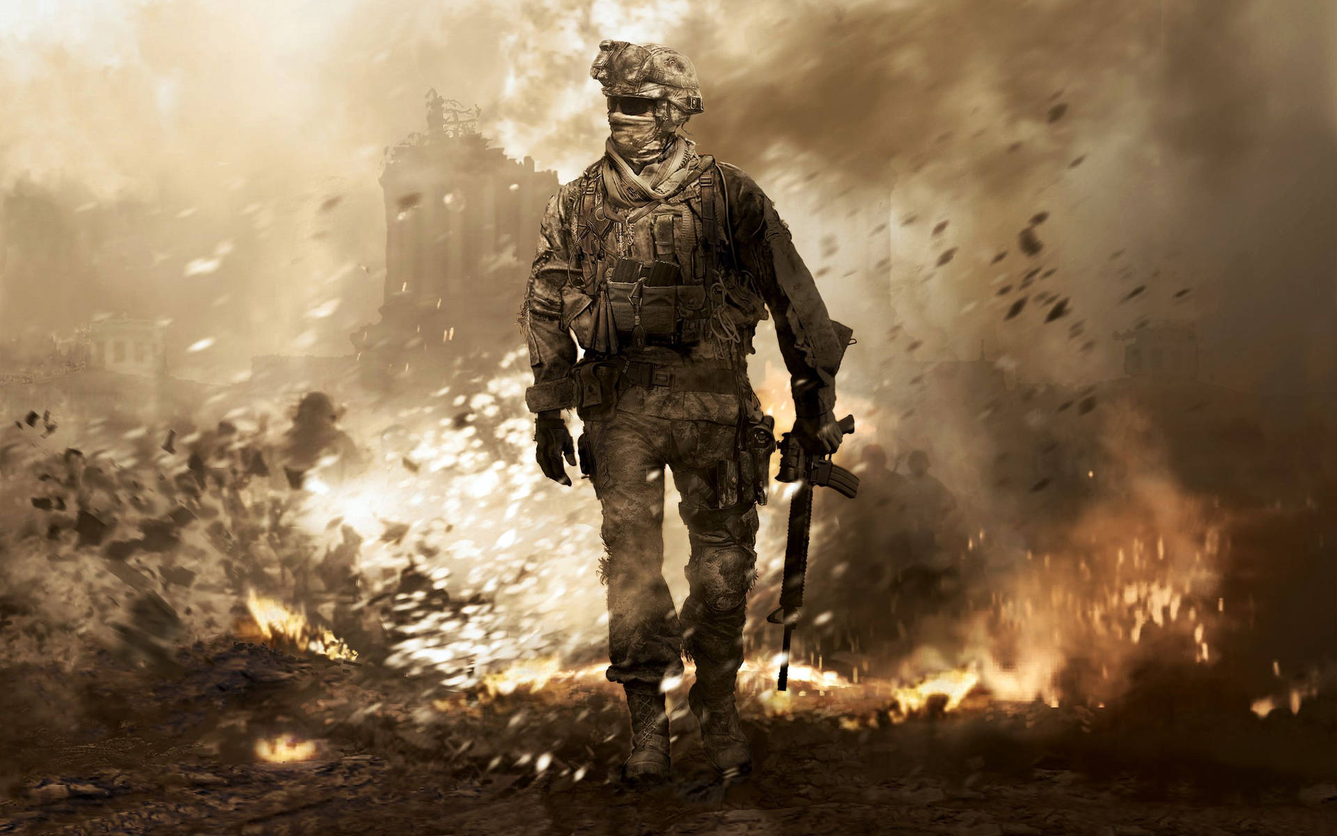 Brave Soldier Facing Down the Enemy in Call of Duty Wallpaper
