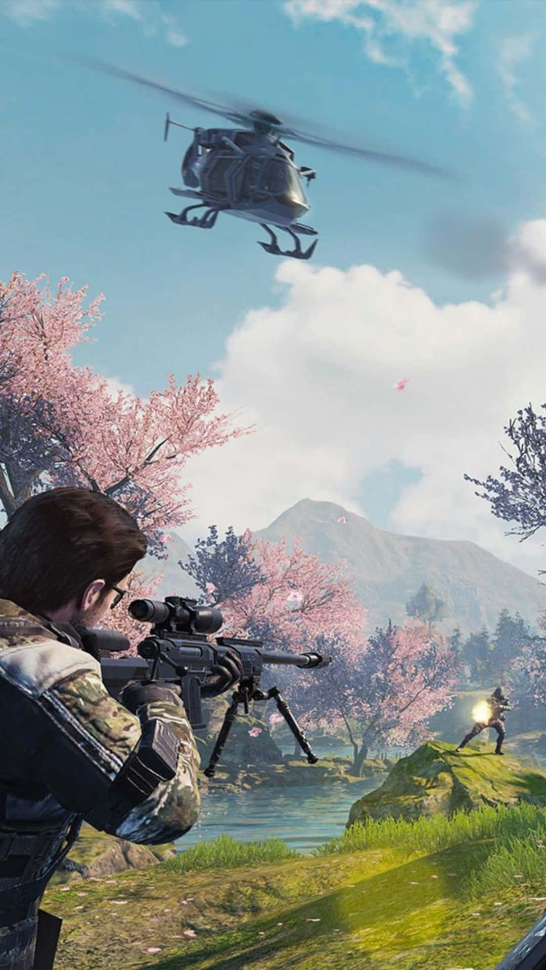 A Man Is Shooting A Helicopter In A Game
