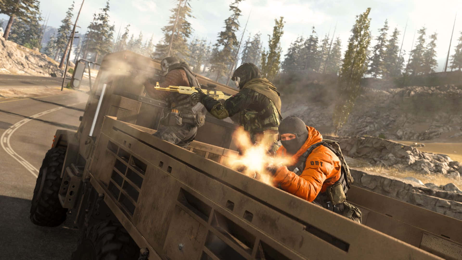 Intensaacción En El Campo De Batalla En Call Of Duty Con Vehículos Tácticos. Fondo de pantalla
