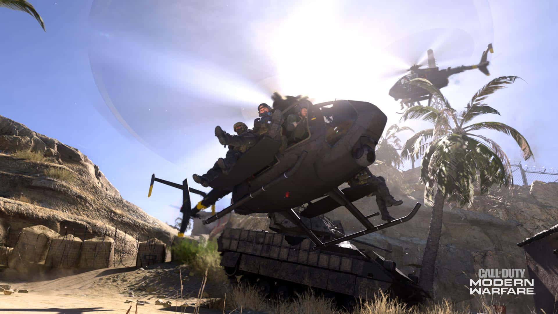 Intense moment in Call Of Duty featuring armed vehicles in action. Wallpaper