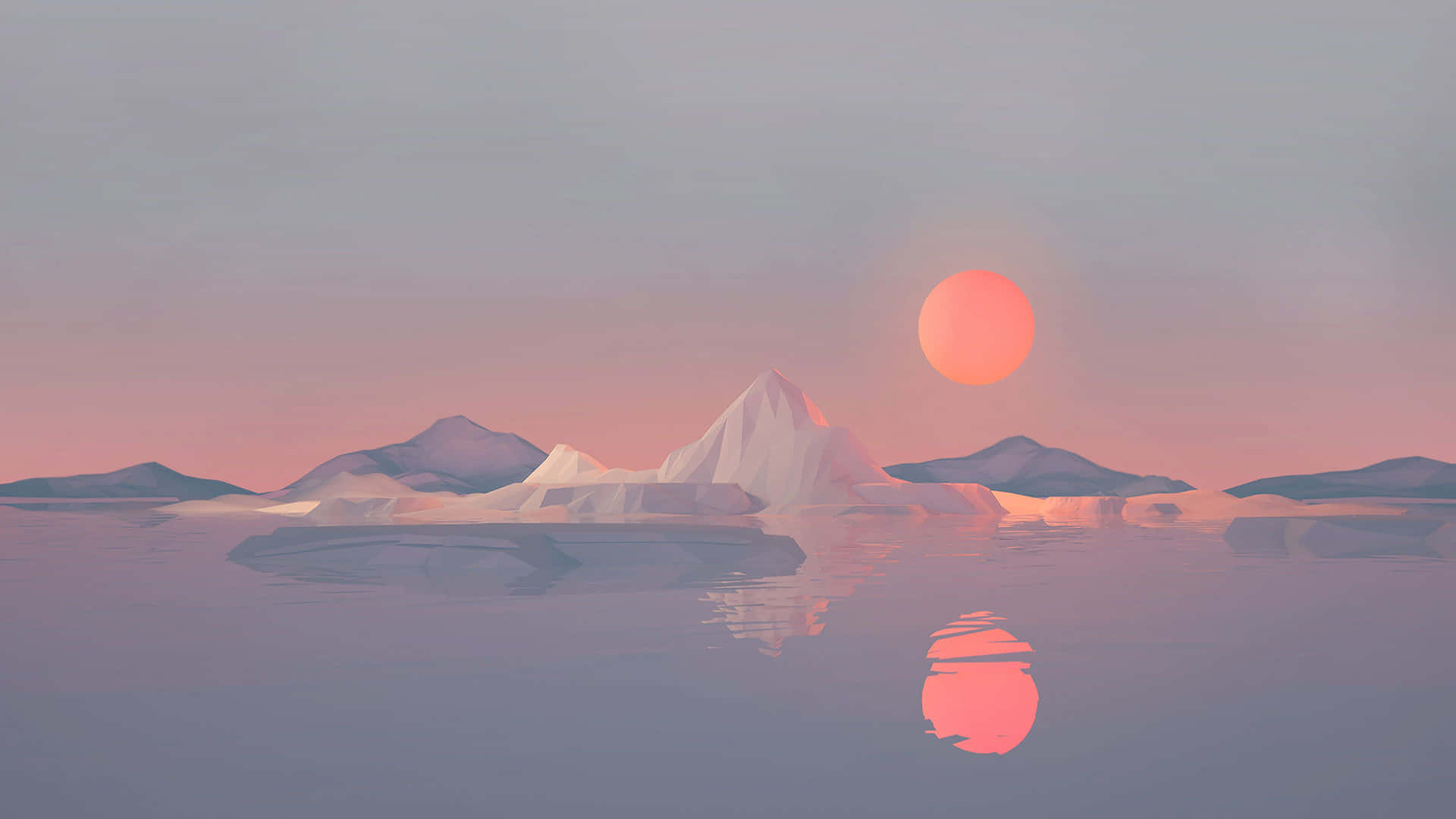 Einsonnenuntergang Mit Eisbergen Und Einer Sonne. Wallpaper