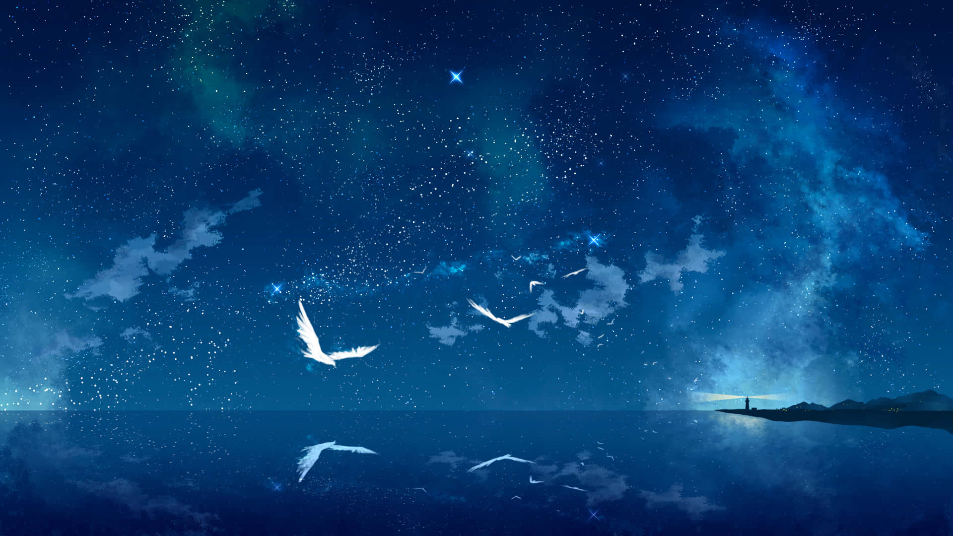 Calm Anime Birds Flying Wallpaper