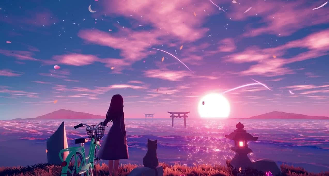Calm Anime Girl Watching Sky Wallpaper