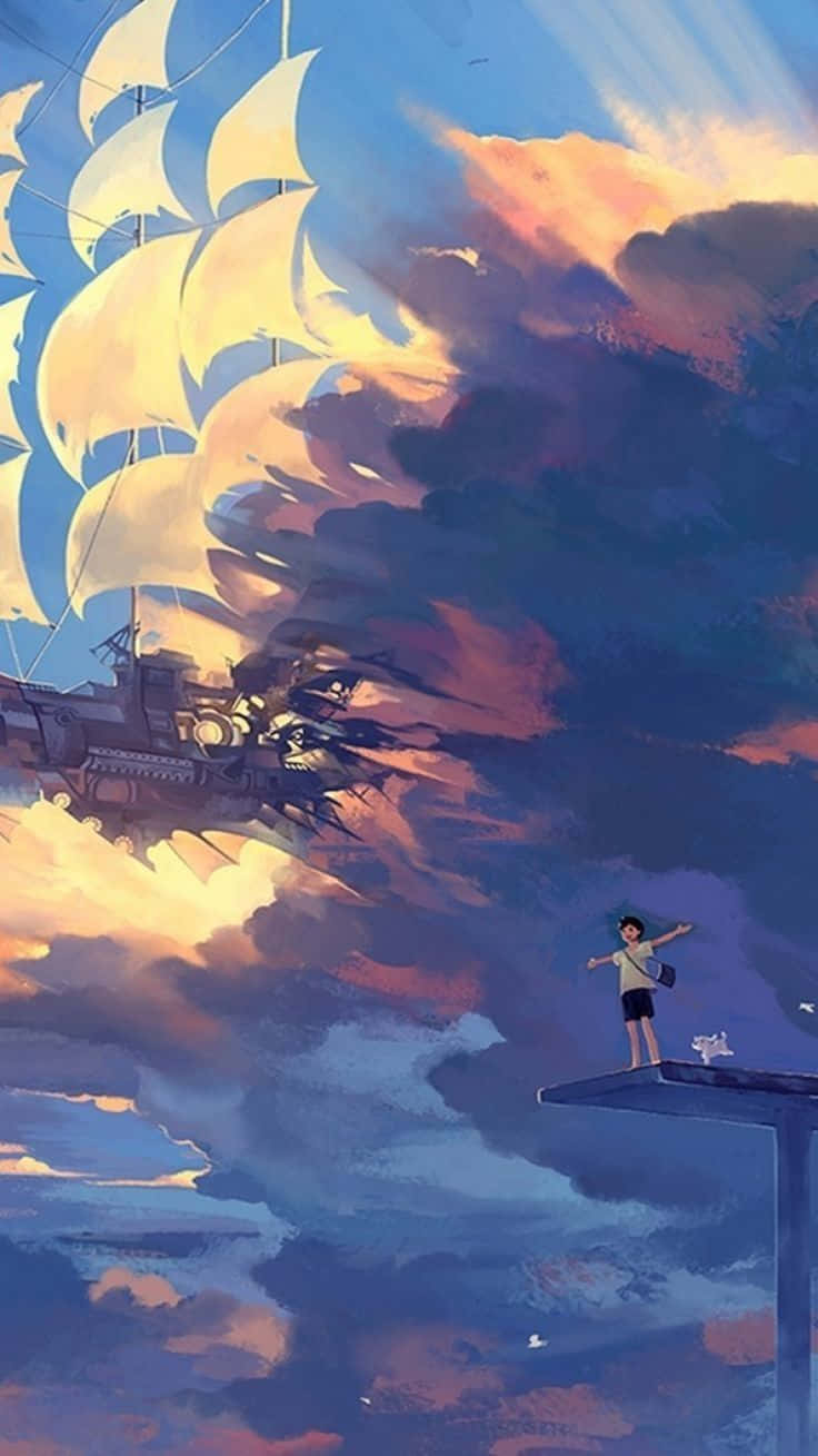 Calm Anime Ship On Sky Wallpaper