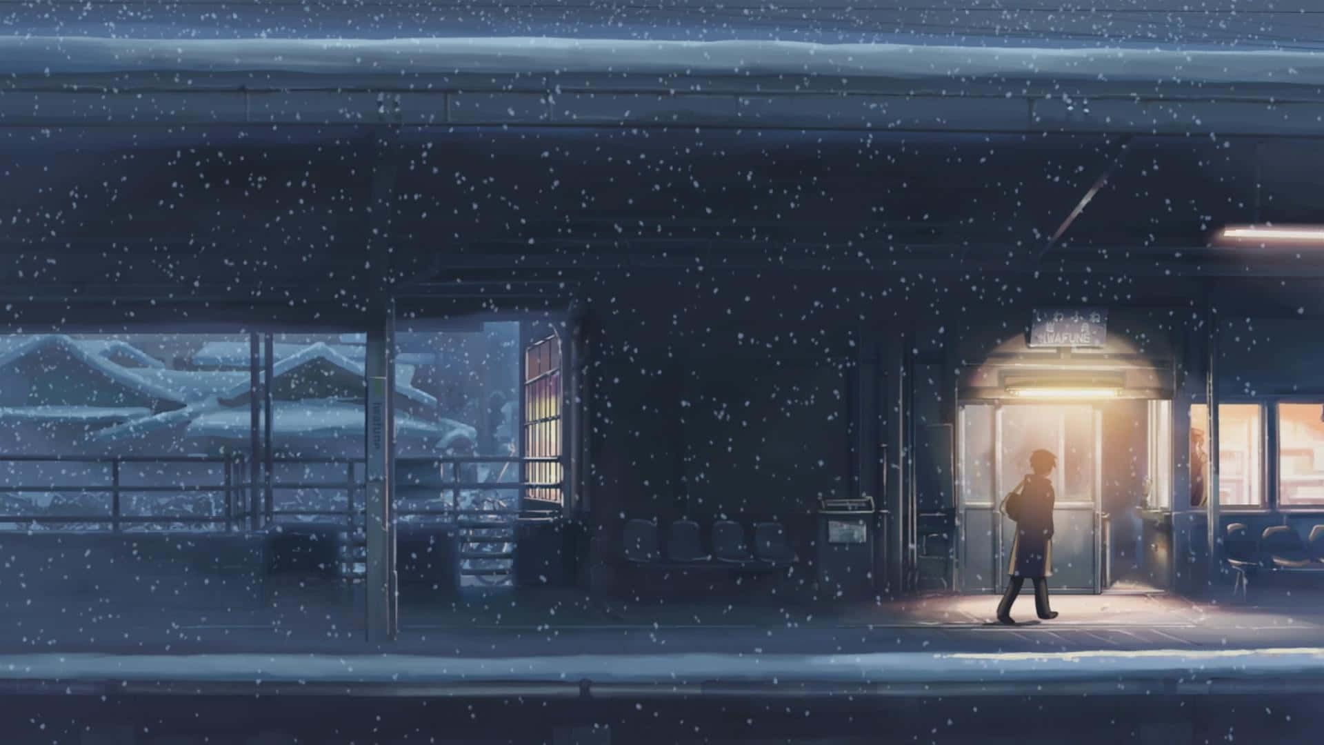 Calm Anime Snow Falling Scenery Wallpaper