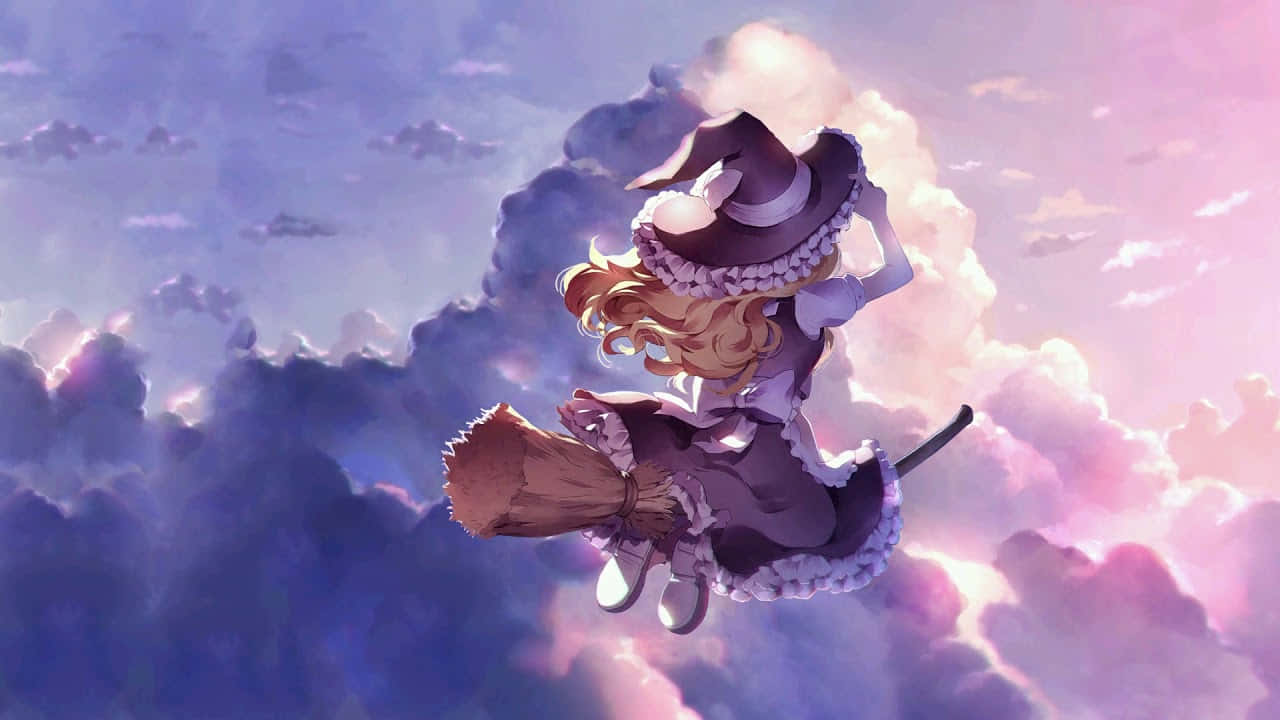 Calm Anime Witch Girl Flying Wallpaper